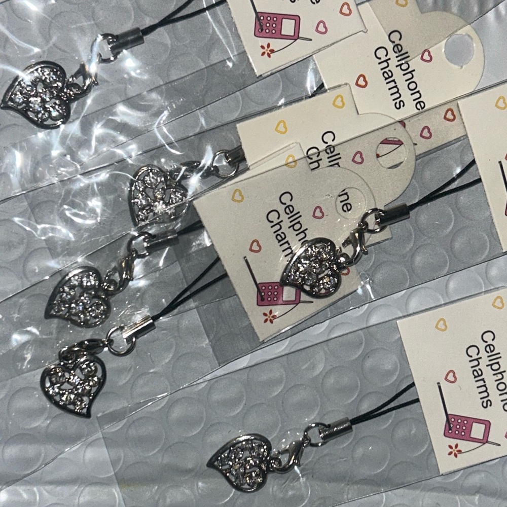 Silver Heart Cellphone Charms